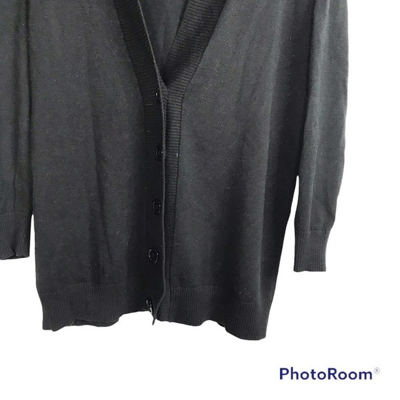 Nasty gal solid black button front cardigan with star print elbows size M - Picture 3 of 7